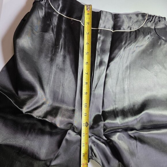 Womens Black Satin Wide-Leg Pajama Pants With Elastic Waistband - Picture 8 of 10